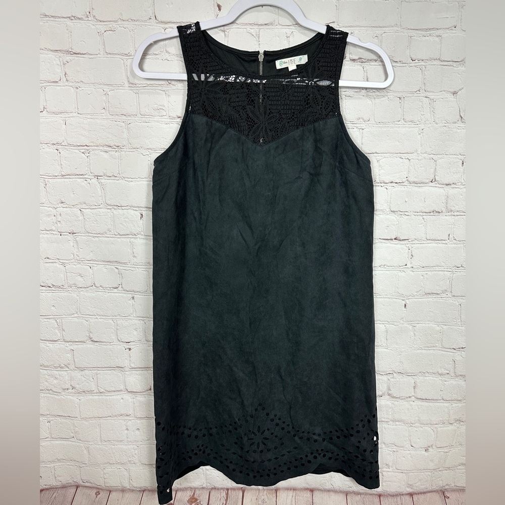 Love, Fire‎ black lace die cut faux suede shirt dress, sz M, GUC